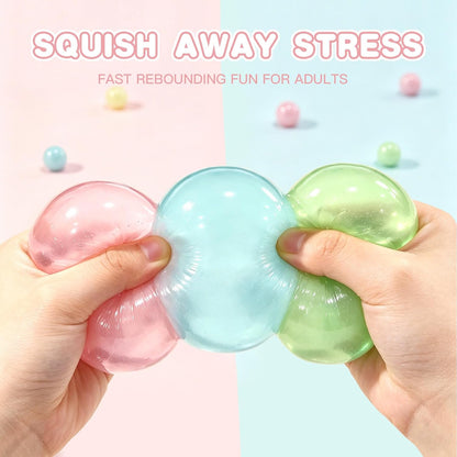 3 Pack Stress Relief Squishy Balls - Soft Squeeze Sensory Toy for Adults, Office Desk Fidget Toys for Tension Relief - Large Maltose Water Ball for Relaxation & Focus, Aesthetic Desk Accessories
