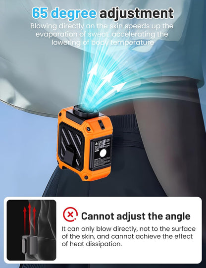 Portable Waist Fan with 10000mAh Battery, 5 Speeds, 130° Wide Angle Airflow, Hands-Free Clip-on for Outdoor Work, Hiking, Camping (orange)