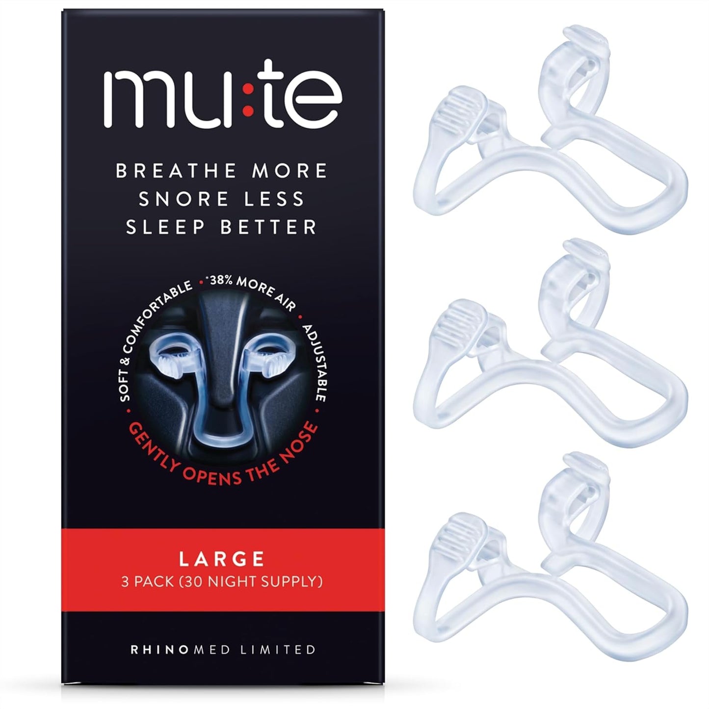 Mute Nasal Dilator Snoring Solution | Starter Pack 3 Sizes | Snore Less & Sleep Better | Nasal Strip Alternative | Comfortable Breathing Aids for Better Sleep & Improved Airflow