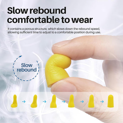 NRR 33dB Foam Ear Plugs with Cord,100 Pairs/Box，for Sleeping | Ultra-soft PU foam, fit ear canals, individually wrapped,earplugs for Construction , traveling, studying. shooting ranges