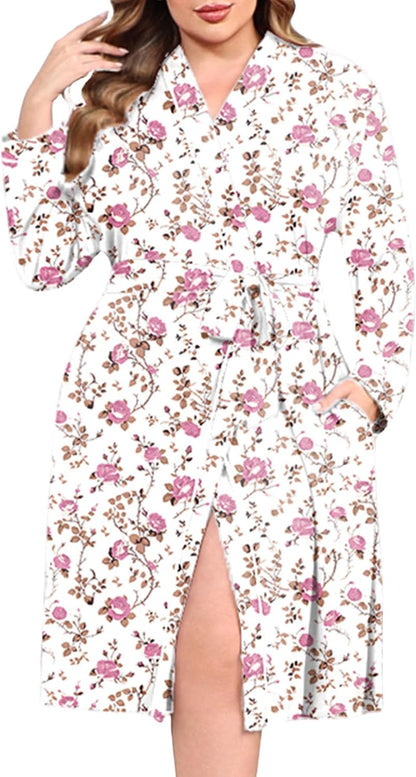 Ekouaer Plus Size Robes for Women Soft Bathrobe V Neck Soft Maternity Robe
