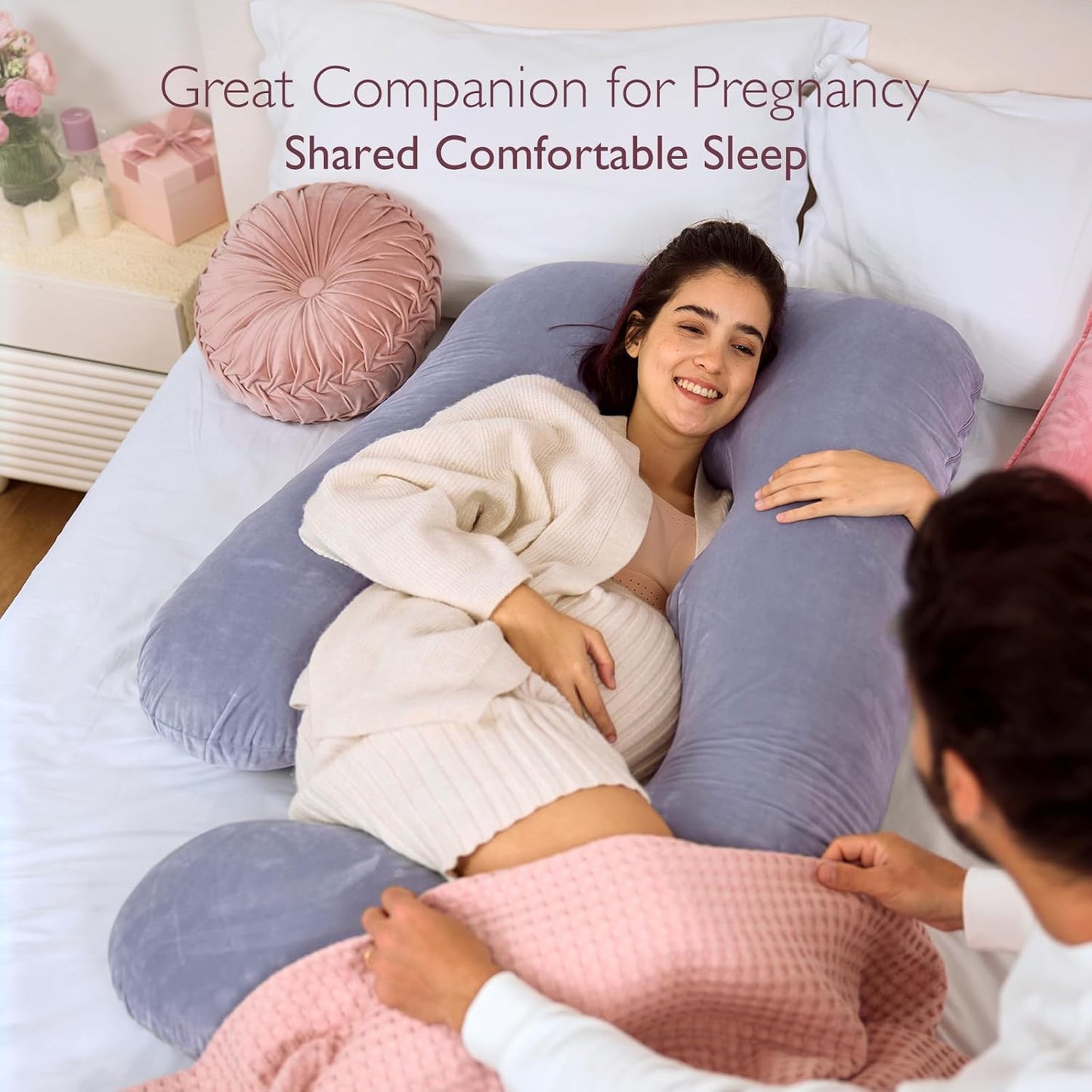 Momcozy Pregnancy Pillows with Cooling Cover, U-Shaped Full Body Maternity Pillow for Side Sleepers 57 Inch - Support for Back, Hip, Belly, Legs for Pregnant Women