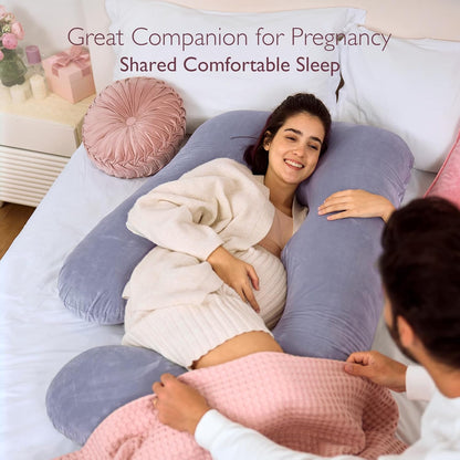 Momcozy Pregnancy Pillows with Cooling Cover, U-Shaped Full Body Maternity Pillow for Side Sleepers 57 Inch - Support for Back, Hip, Belly, Legs for Pregnant Women