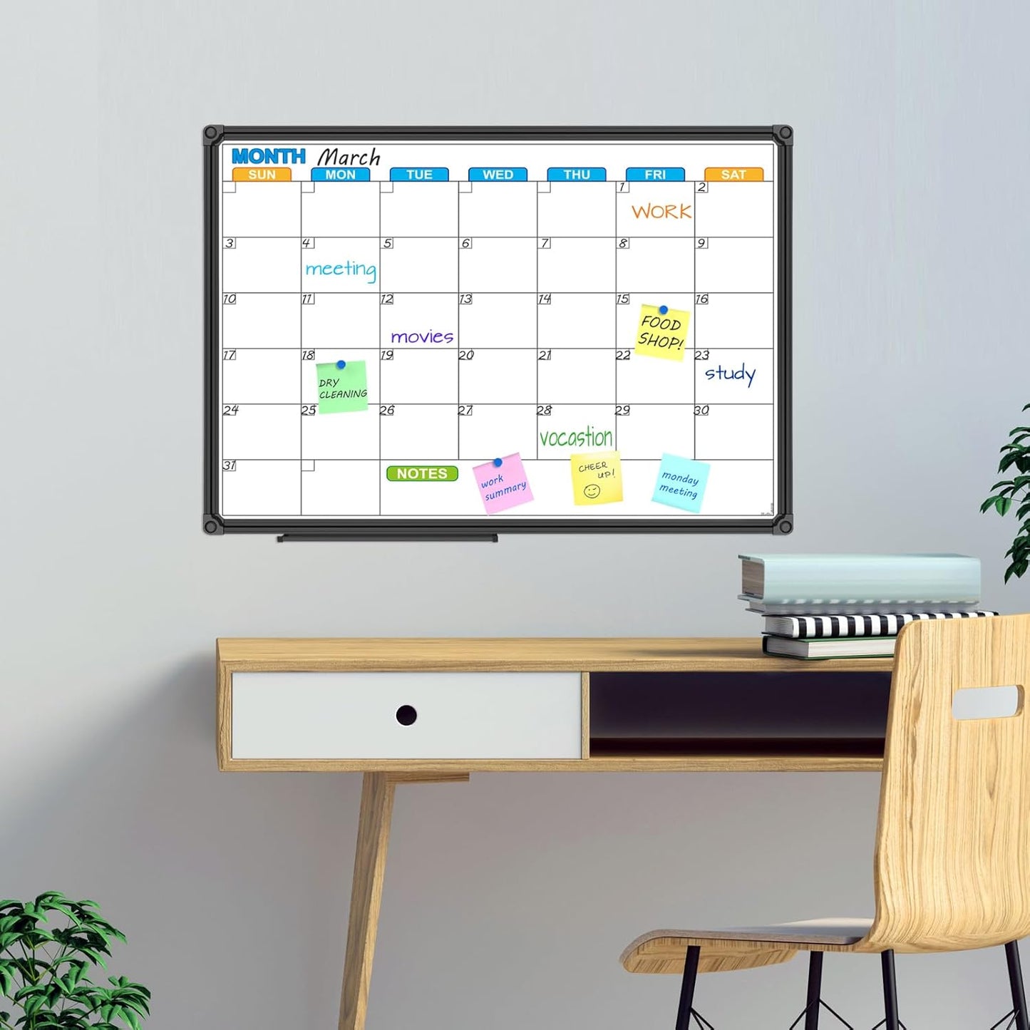 JILoffice Magnetic Dry Erase Calendar Whiteboard, 4 Month White Board Planner 36 X 24 Inch, Black Aluminum Frame Wall Mounted Board for Office Home and School