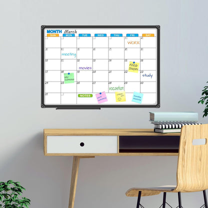 JILoffice Magnetic Dry Erase Calendar Whiteboard, 4 Month White Board Planner 36 X 24 Inch, Black Aluminum Frame Wall Mounted Board for Office Home and School