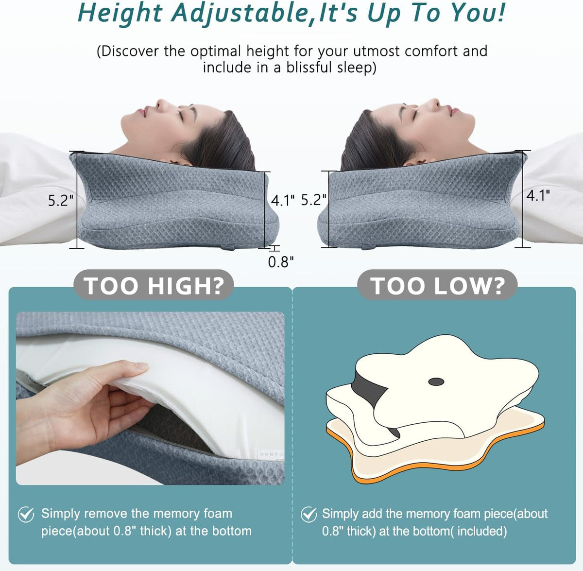 CHxxy Cervical Neck Pillow for Pain Relief Sleeping, Memory Foam Pillows