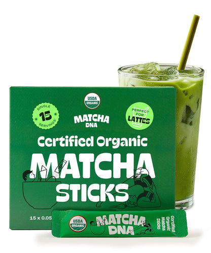 MatchaDNA Matcha Powder Sticks 7 Pack (20g Each) – Sweetened with Milk, No Sugar Added – Organic Matcha Powder Green Tea Latte Mix for Hot or Iced Drinks – Organic Macha Tea, Smooth Energy Boost