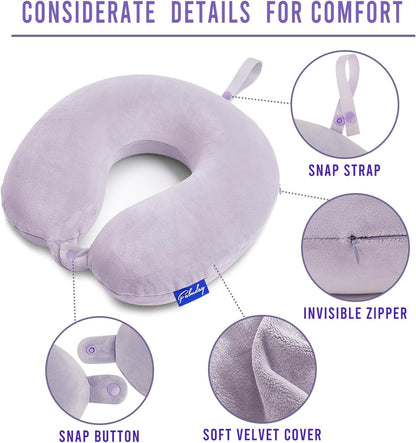 Travel Pillow Memory Foam for Airplanes - Neck Pillow for Traveling, Car, Home, Flight Pillow for Sleeping with Attachable Snap Strap Soft Washable Cover, Provide Head Neck Support Rest, Dark Gray