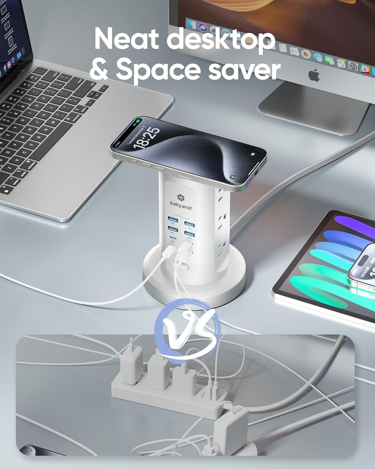 Kakyanill 115W USB Charging Station, Power Strip Tower with 9 AC 8 USB
