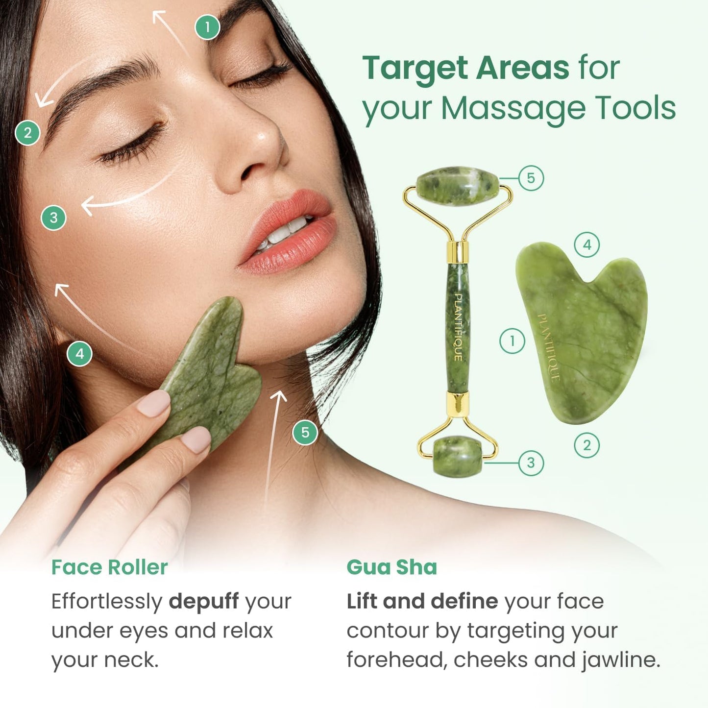 PLANTIFIQUE Stainless Steel Gua Sha and Ice Roller for Face & Body - Cooling Facial Tool Set to Reduce Puffiness, Improve Lymphatic Drainage & Soothe Skin