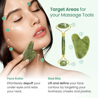 PLANTIFIQUE Stainless Steel Gua Sha and Ice Roller for Face & Body - Cooling Facial Tool Set to Reduce Puffiness, Improve Lymphatic Drainage & Soothe Skin