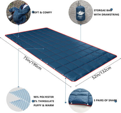 Mini Camping Blanket,Lightweight Puffy Blanket Packable Throw Blanket Waterproof Windproof for Outdoors, Travel, Beach, Airplane, Hiking