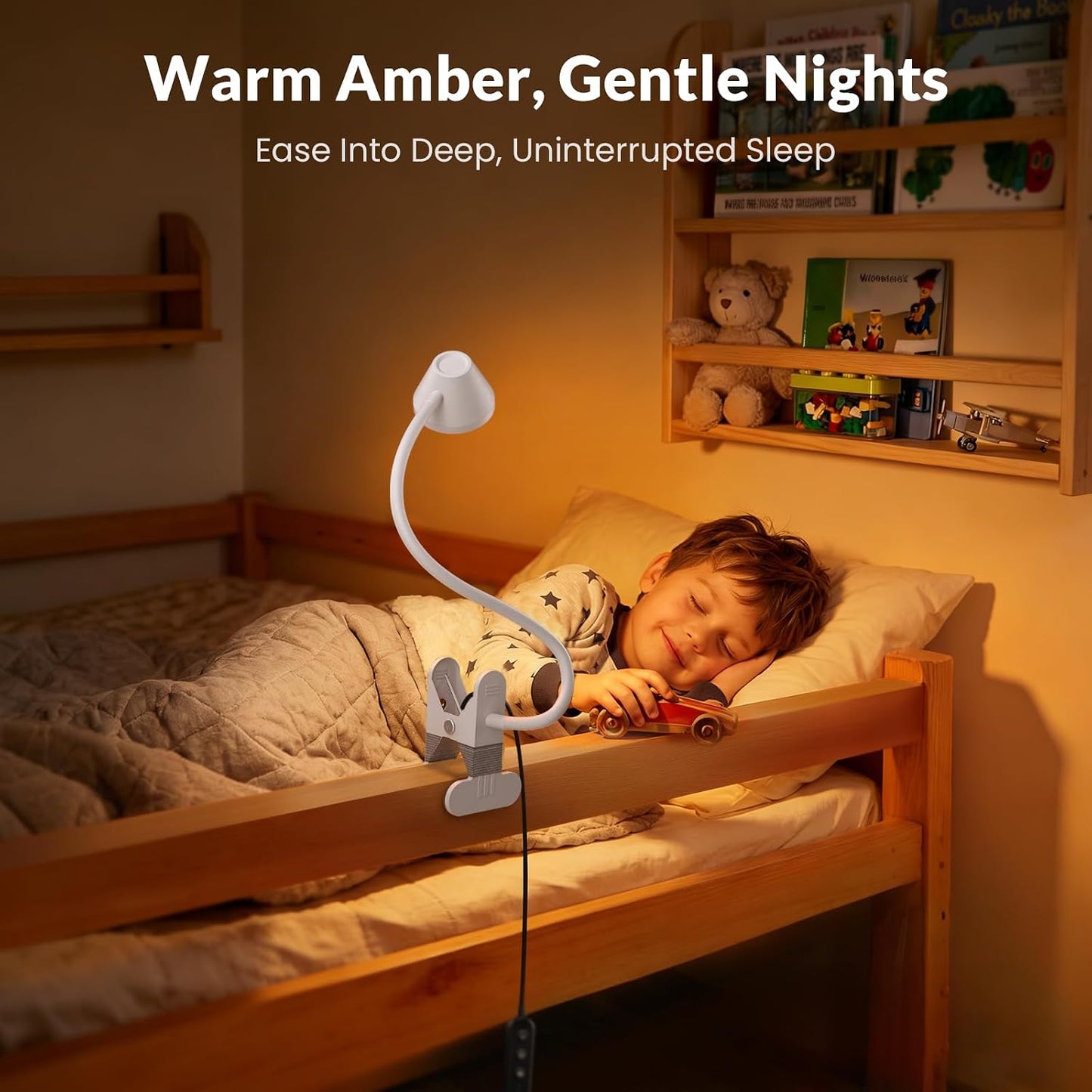 LEPOWER Clip on Light, 7W Reading Lights for Books in Bed with 5 Colors & Stepless Dimming, RG0 Eye-Care, Amber Glow Light & Auto Timer, Strong Clamp with Adapter for Headboard, Bedside, Desk, Black
