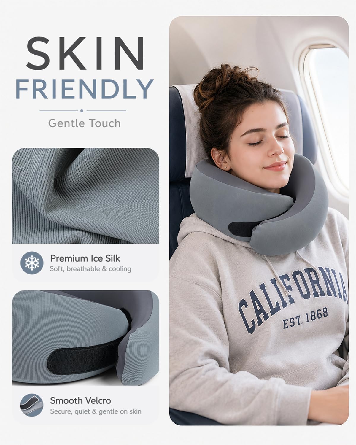 Travel Pillow for Airplane - Memory Foam Neck Travel Pillow with 360° Chin & Neck Support, Dual Raised Sides, Washable Breathable Cover, Compact Travel Bag for Long Flights, Car, Train, Sleeping