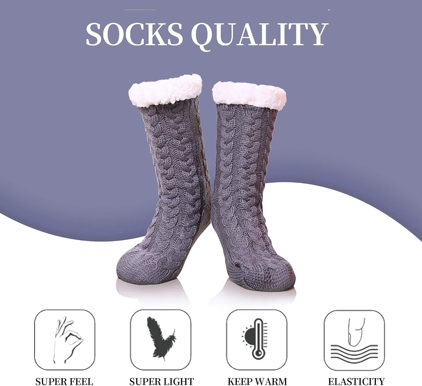 SDBING Women's Winter Super Soft Warm Cozy Fleece Lined Fuzzy Slipper Socks with Grippers