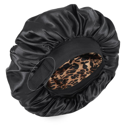 Silk Bonnet for Sleeping Double Layer Satin Bonnet Adjustable Bonnets for Black Women Sleep Cap Reversible Hair Bonnet for Curly Hair (Black and Purple)