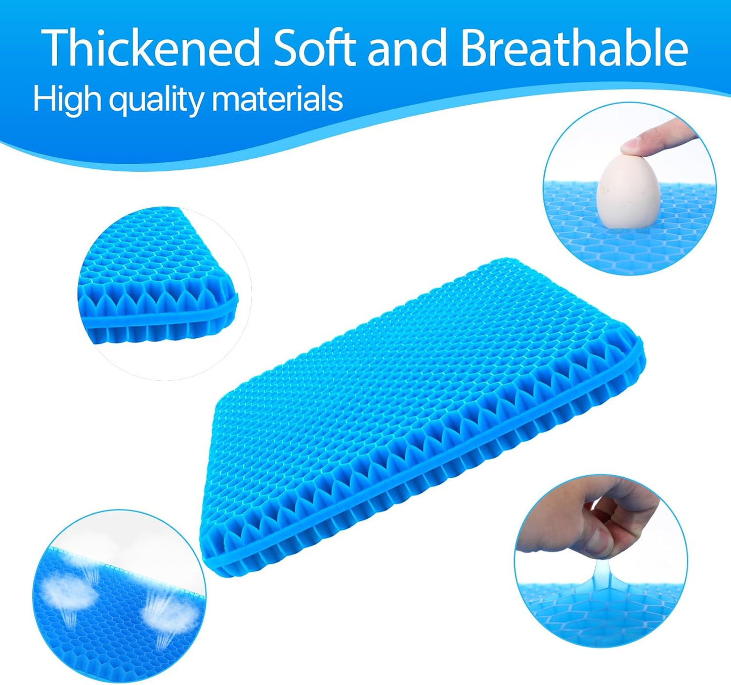 Hvllyan Gel Seat Cushion for Long Sitting (Thick & Extra Large), Gel Cushion for Wheelchair Soft, Chair Cushion, Car Seat Cushion Breathable, for Office Chair for Hip Pain