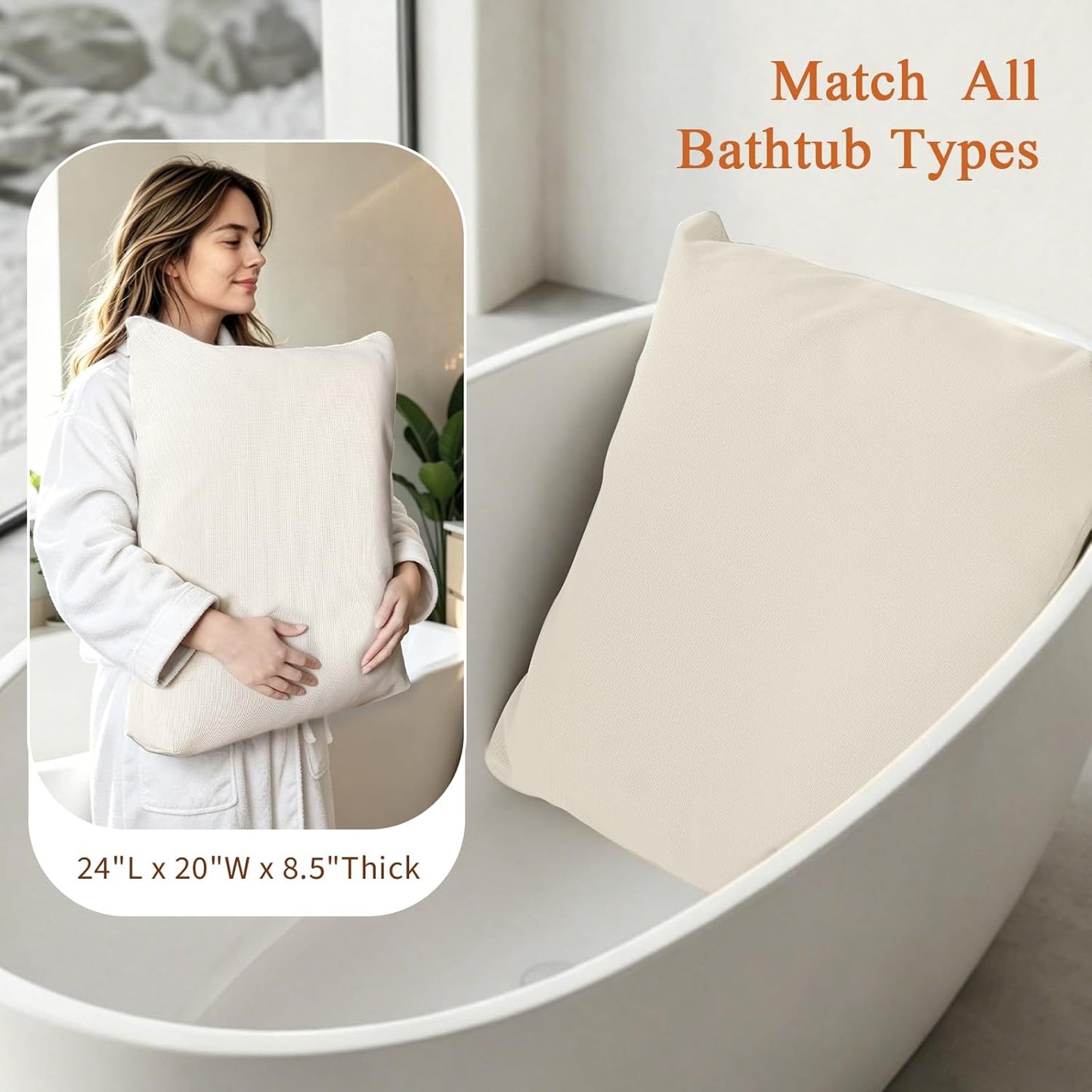 Luxury Bathtub Pillow,Head,Neck & Back Support,Quick-Drying 5D Mesh Core,Gift for Bath Lovers,Adjustable Thickness Fits Any Bathtubs,Easy to Maintain,Light Grey