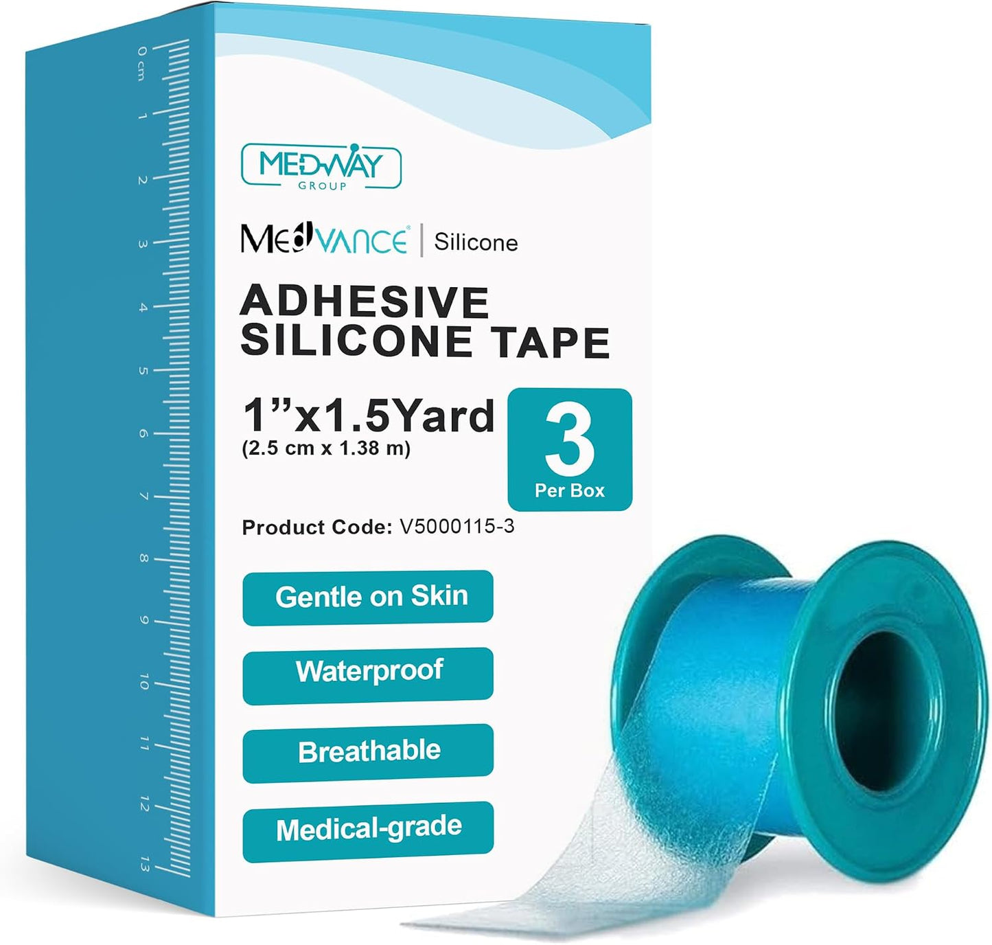 MedVance Silicone Tape Medical, Perforated Surgical Tape Sensitive Skin, Waterproof Tape for Skin, Medical Tape for Wound Care, Eyelash Tape, Gentle Skin Tape, 1" Width (1 Pack, 180 Inches)