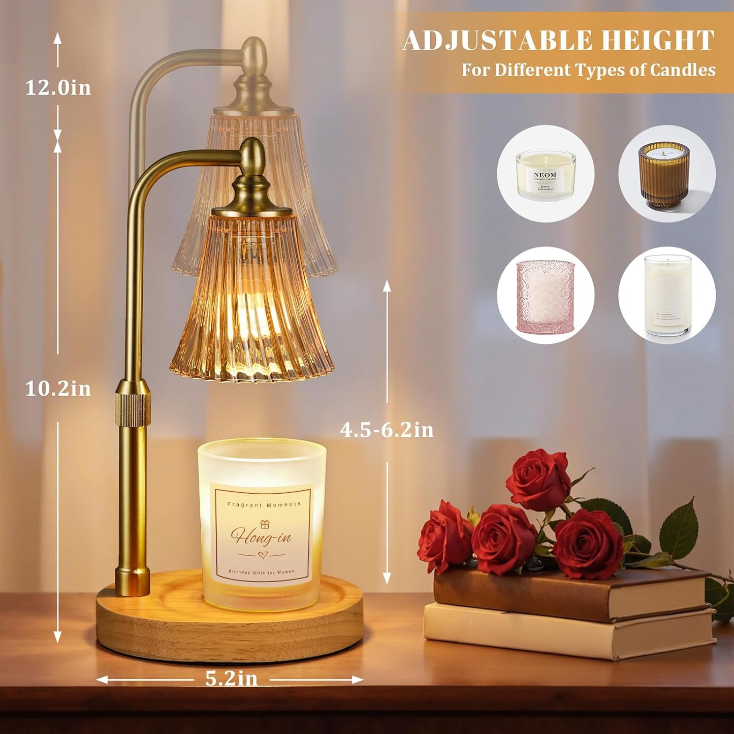 Candle Warmer Lamp with Timer Dimmable,Birthday Gifts for Women Mom Sister,Adjustable Height Wax Melt Warmer for Jar Candles,House Warming Gifts New Home,Ideal for Office,Dorm,Bedroom Home Decor
