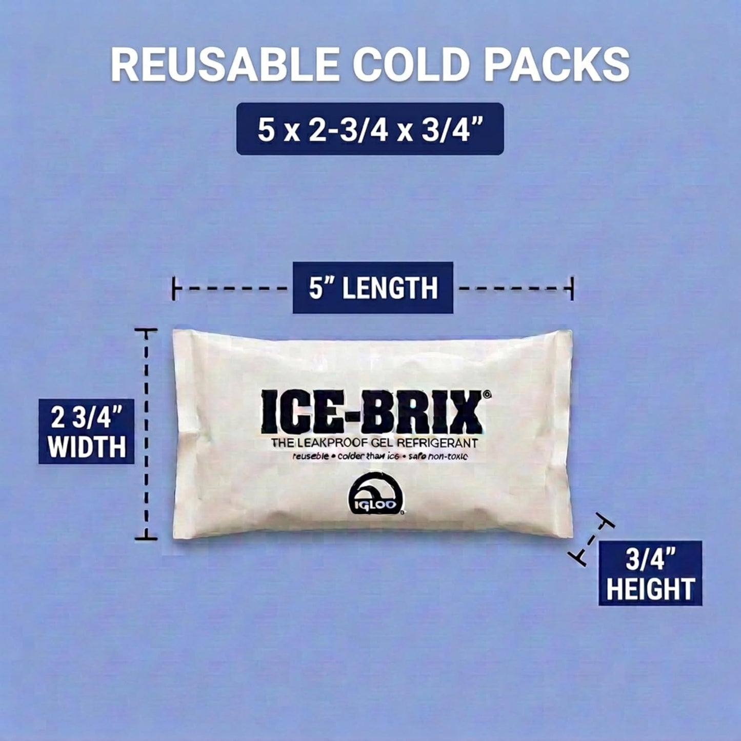 ICE-BRIX Reusable Gel Ice Packs for Shipping, 5 x 2.75 x 0.75 in, 3 oz White (96 Pack) - Compact Cold Packs for GLP-1 Medication Mailers, Lunch Boxes, Small Coolers, Frozen Food & Perishables