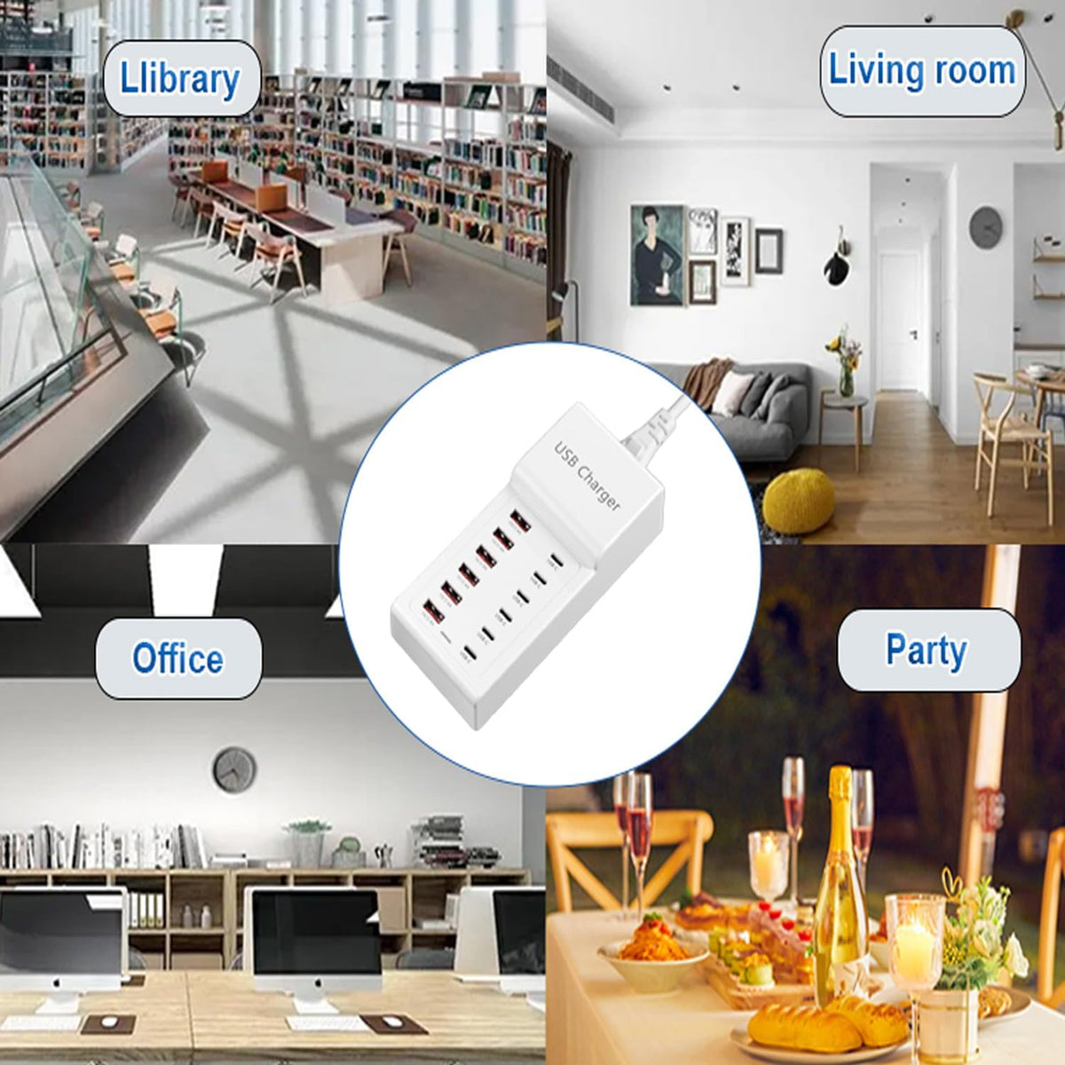 USB Charging Station 50w10A 12 Ports Multiple Charging Block, USB C Strip for iPhone 13/14/15/16/17/Smartphone/Tablet/Watch/Headphones and Multiple Charger Plug