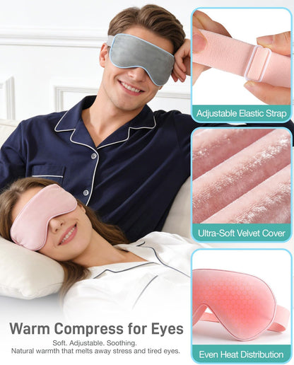 Warm Compress for Eyes - Microwavable Eye Mask with Moist Heat Relief for Eye Comfort & Relaxation, Includes 2 Washable Covers & 1 Eye Heating Pad
