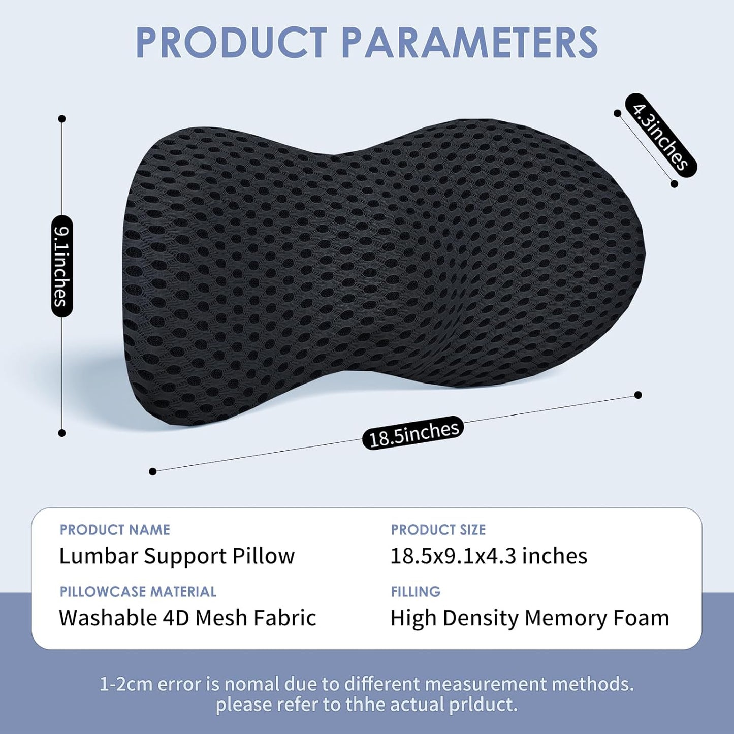kasney Lumbar Support Pillow, Back Pillow for Low Back Pain Relief, Ergonomic Streamline Car Seat, Office Chair, Recliner and Bed (Gray)