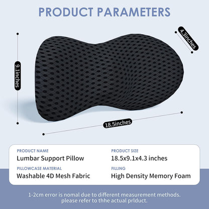 kasney Lumbar Support Pillow, Back Pillow for Low Back Pain Relief, Ergonomic Streamline Car Seat, Office Chair, Recliner and Bed (Gray)