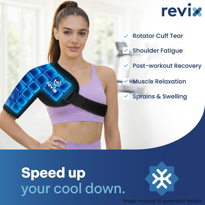 REVIX XL Ice Pack for Shoulder Wrap, 45-Min Long-Lasting Cold Therapy for Rotator Cuff Relief with Ice Grid Gel Design, Extra Large Reusable Ice Packs for Post-Workout Recovery & Soothe Discomfort