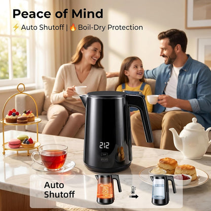 Electric Kettle with Digital Display & Temperature Control, 1.0L Stainless Steel Water Boiler, 1200W Fast Boiling, 4H Keep Warm, BPA-Free Auto Shut-Off, Tea Coffee Kettle for Home Office 120V, White