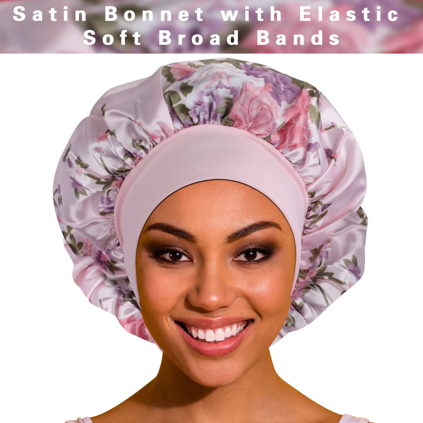 ROYBENS Satin Bonnet Hair Bonnet for Sleeping- 4 Pack Large Bonnets for Women with Elastic Soft Band for Curly Hair Braids