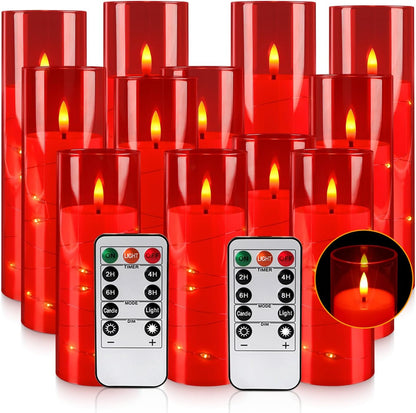 24 Pcs LED Flameless Candles with Remote, 3D Flickering Flame & LED String Lights, Acrylic Clear Cylinder, Timer Function, Romantic Ambience for Home Decor, Party, Wedding (Ivory).