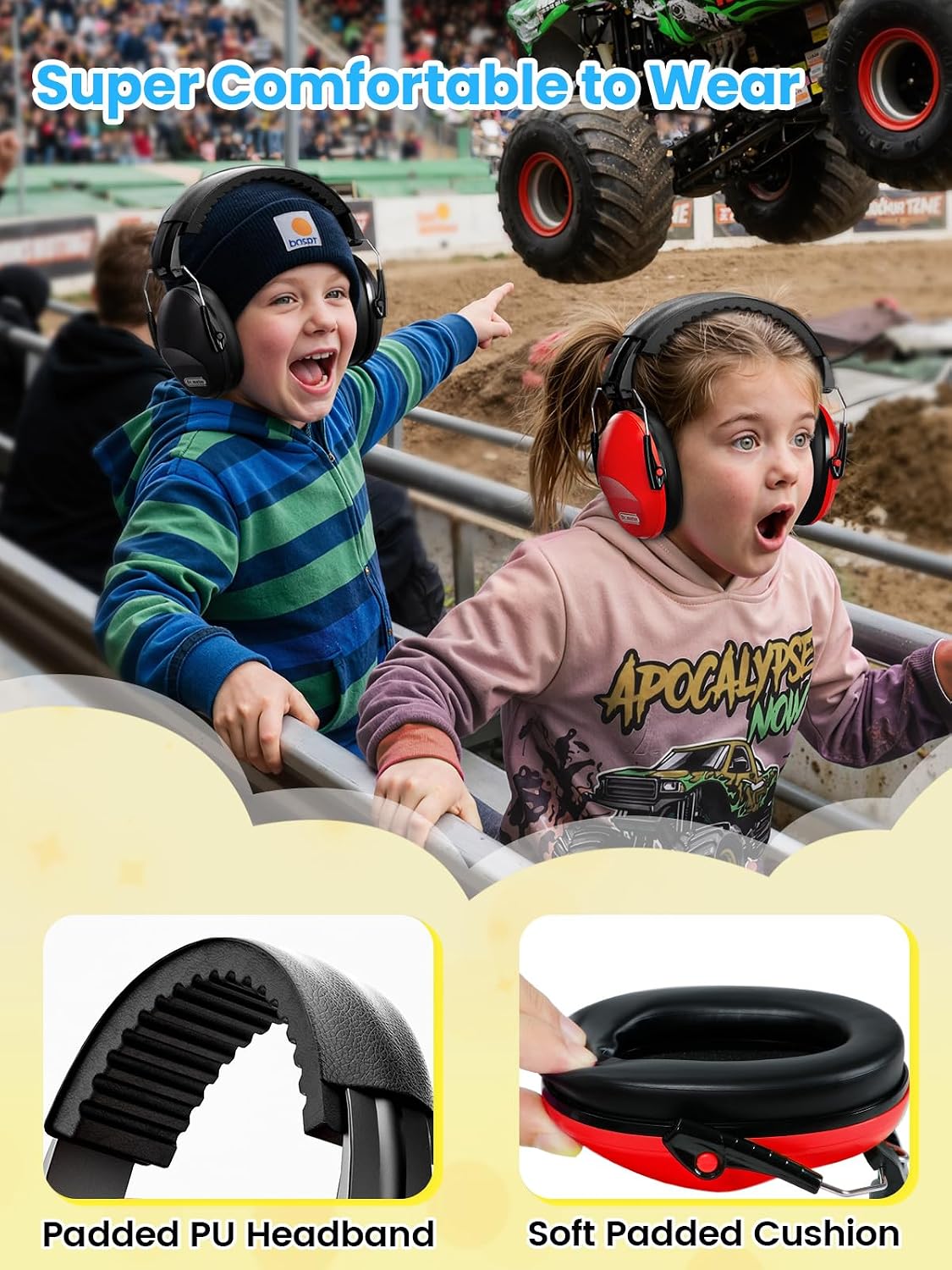 Dr.meter Ear Muffs for Noise Reduction: 27.4SNR Noise Cancelling Headphones for Kids Adults, EM100 Adjustable Hearing Protection Earmuffs for Monster Jam, Autism Sensory, Concerts, Fireworks- 3PACK