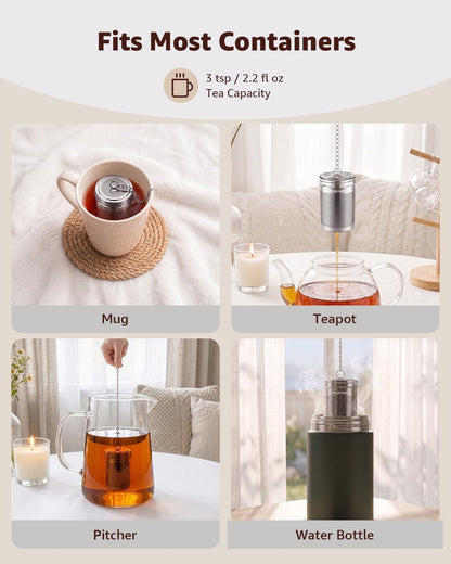 HOUSE AGAIN Tea Infuser, Extra Fine Mesh Tea Infusers for Loose Tea, 18/8 Stainless Steel Tea Strainer with Extended Chain Hook, Tea Steeper for Brew Tea, Spices & Seasonings Small × 2