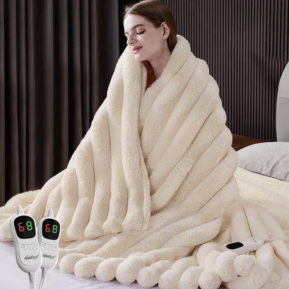 Heated Throw Blanket, Faux Fur Cozy Heating Blanket with Overheat Protection, 1/2/4/6/8 Hours Auto-Off 10 Heat Level, Machine Washable (50x60 Inches, Cream White)
