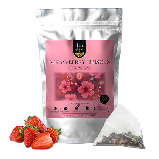 Strawberry Hibiscus Herbal Tea 100gm, Natural Herbal Infusion, 50 Tea Bags