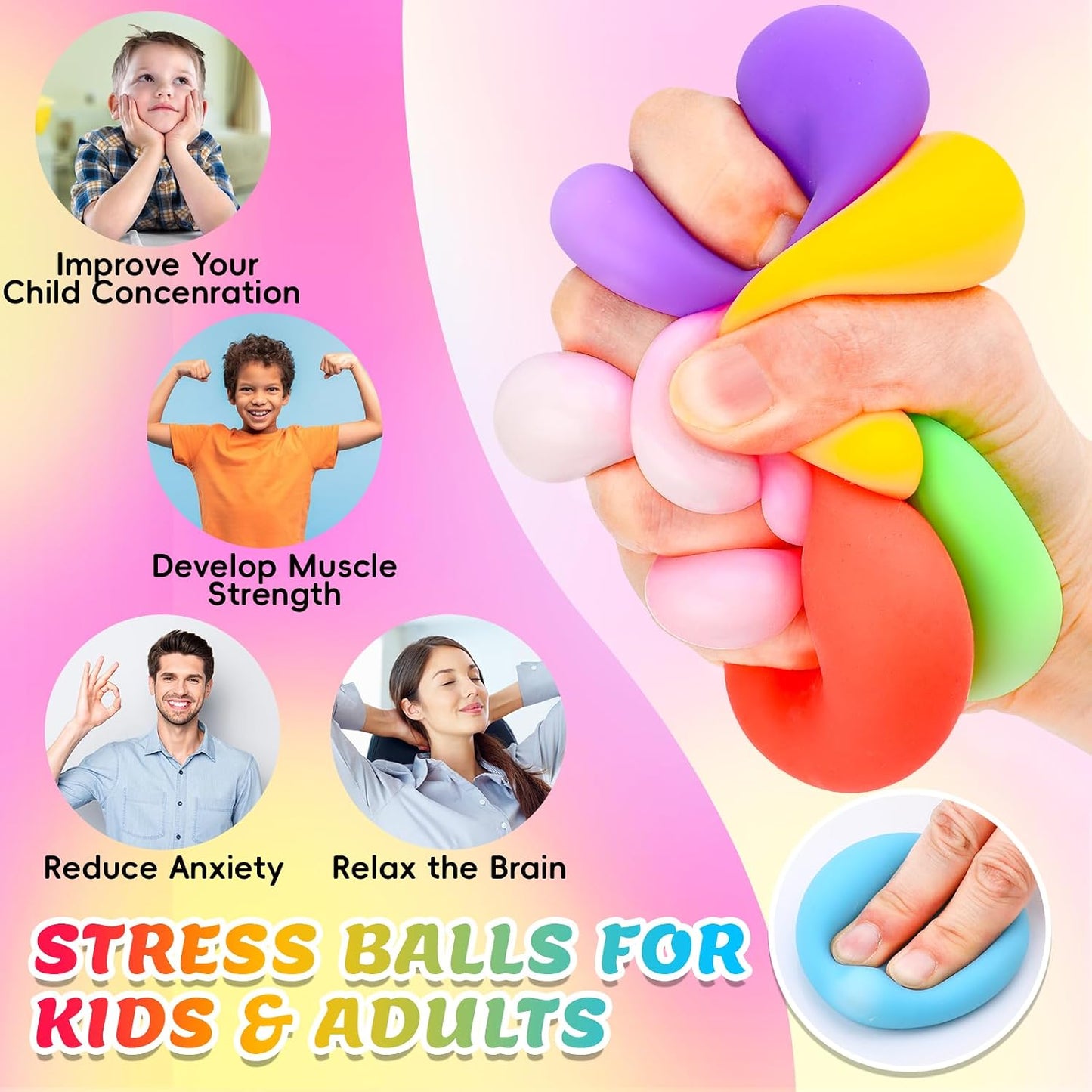 12 Pack Slow Rising Stress Ball,Stress Balls for Kids Adults,Stretchy Fidget Toys for Stress Relief,Hand Therapy Sensory Squishy Ball, Squishy Toys for Kids, Classroom Prize Box Party Favors