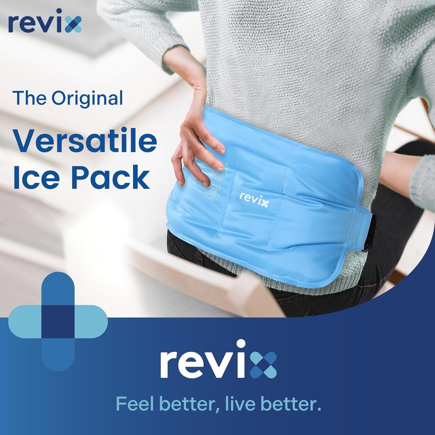 REVIX Ice Pack for Injuries Reusable Gel for Lower Back, Cold Packs for Back Shoulder, Elbow, Hip, Leg, Wrap Around Entire Knee, Soft Cold Compress,16 × 9" Navy