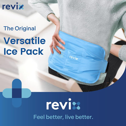 REVIX Ice Pack for Injuries Reusable Gel for Lower Back, Cold Packs for Back Shoulder, Elbow, Hip, Leg, Wrap Around Entire Knee, Soft Cold Compress,16 × 9" Navy