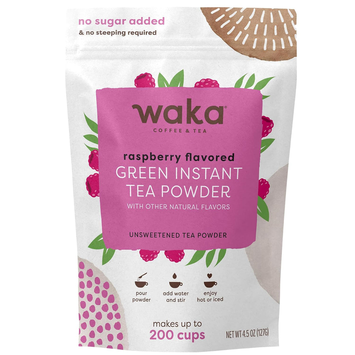 Waka Raspberry Green Tea Powder, Unsweetened Instant Tea, 4.5 oz