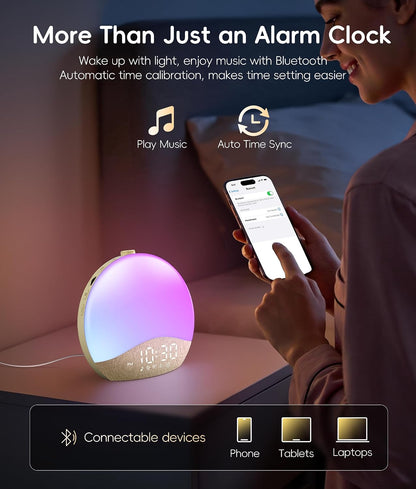 ecozy Sunrise Alarm Clock, White Noise Sound Machine, Alarm Clock for Bedrooms, 26 Soothing Sounds, 17 Night Lights, Bluetooth Speaker, Sunrise Wake-Up Light for Heavy Sleepers, Adults, Kids