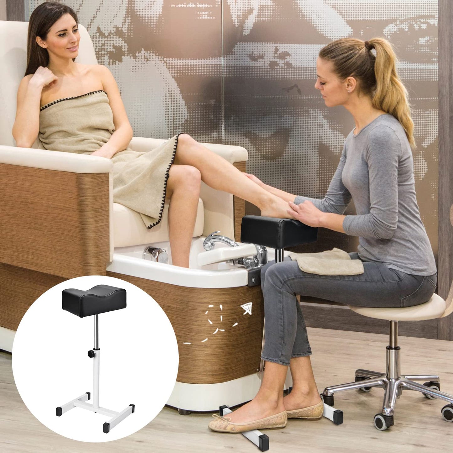 FLOLXNB Pedicure Manicure Footrest, Foot Massage Manicure Nail Beauty Stool Stand, Adjustable Height Footstool for Home Beauty Salon Spa Tattoo (Pink)