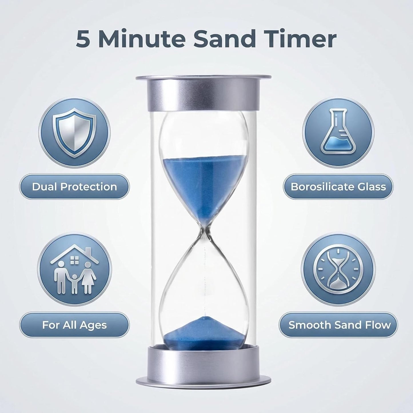 60 Minutes Hourglass Sand Timer, Dual Protection Hour Glass with Sand, Sand Timer for Kids Safety, Sand Clock Watch, Creative Gift, Living Room Office Decorative (Blue)