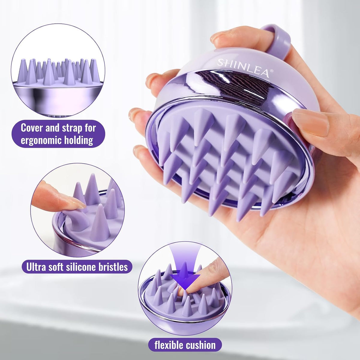 SHINLEA 2 in 1 Scalp Massager Hair Growth,Scalp Scrubber with Soft Silicone Bristles for Dandruff Removal,Shampoo Brush for Exfoliation,Head Massager for Both Wet and Dry Use (Black)