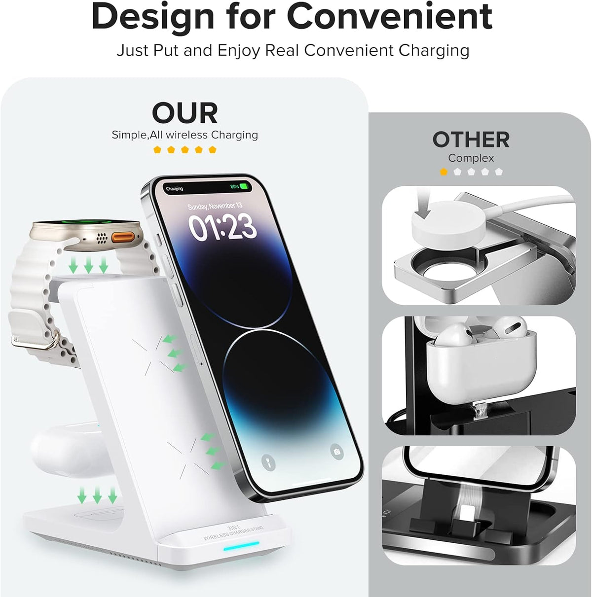 3 in 1 Fast Wireless Charging Station for Multiple Apple Devices