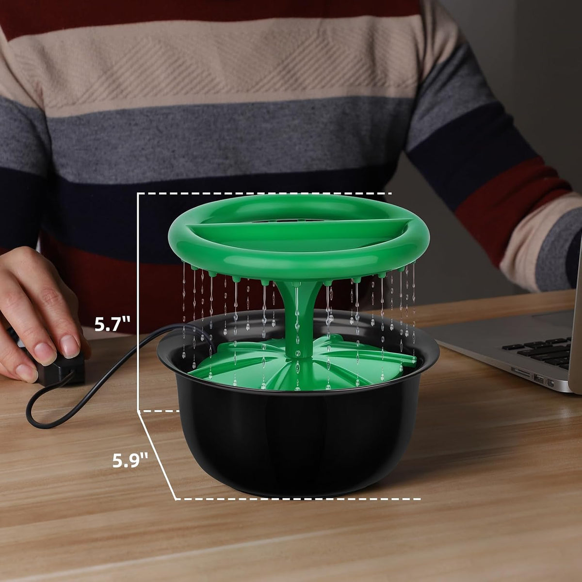 Tabletop Fountains Indoor, Great Gift for Christmas, Small Desk Waterfall Fountain for Living Room/Office Zen/Home Décor, Aluminum Die Casting Pot, Green