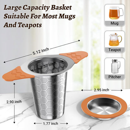 Tea Infuser for Loose Leaf Tea,Stainless Steel Tea Infuser with Heat Proof Silicone Handles,Extra Fine Mesh Tea Strainers Filter Fine Tea Leaves Effectively,Fits TeaPots/Mugs
