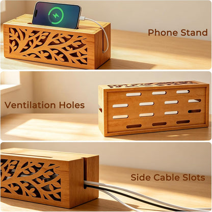 Wood Cable Management Box, Cord Organizer & Decorative Power Strip Cover