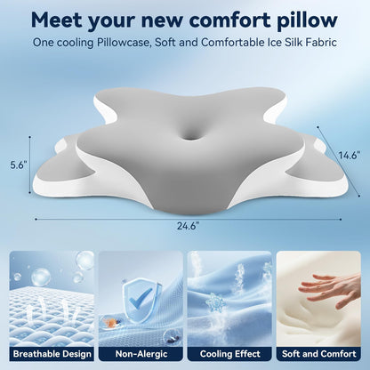 Sleep Apnea Pillow with Neck Pain & Snoring Relief -Orthopedic Cervical Pillow,Ergonomic Contour Memory Foam Pillow for Side, Back,Stomach,Dreamers,Medium Firm (Darkgrey, Queen Size 25" lx15 wx5.8 h)